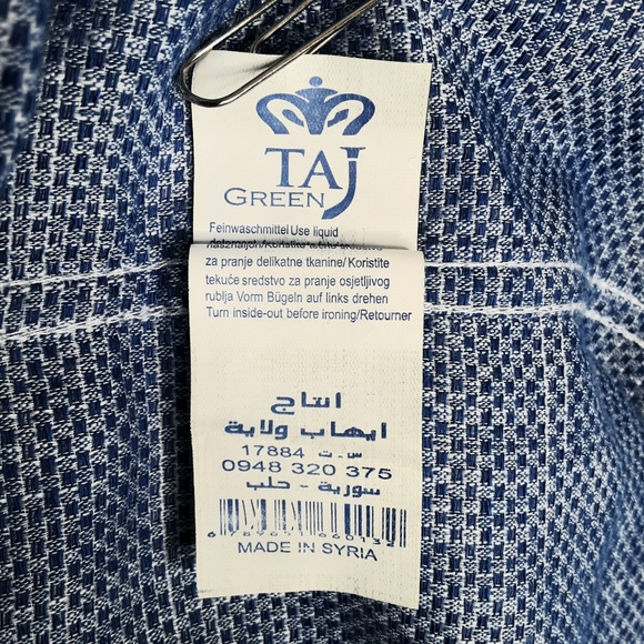 Taj Green Mens Zenith Blue/White Woven Textured Fabric Button Front Shirt Size 2 - Picture 8 of 9